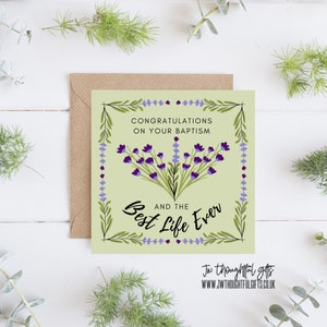 Glückwunsch zur Taufe und das beste Leben überhaupt, JW Grußkarte, hübsche Lavendel florale Karte, JW Taufe, 162