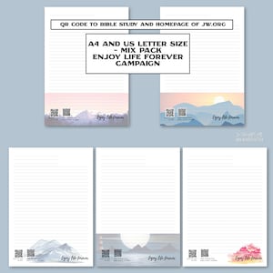 Paquete mixto Enjoy Life Forever - Hojas de papel de JW.org con o sin rayas para escribir cartas del Ministerio JW