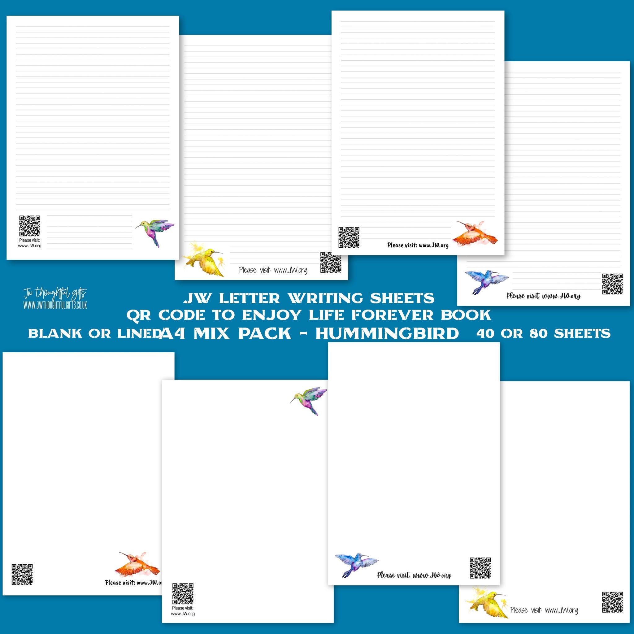 Hummingbird Letter Writing Paper – JW Ministry, Lined/unlined (QR Code ...