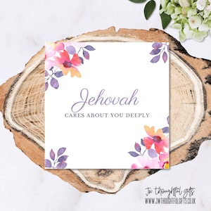 Jehovah geeft zielsveel om je, bloemenkaart, JW-aanmoedigingskaart, JW-wenskaart, JW die aan je denkt, sympathiekaart 152