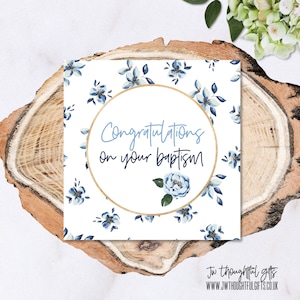 Félicitations pour votre baptême, carte de voeux JW, jolie carte de baptême bleue, carte florale, baptême JW, 165