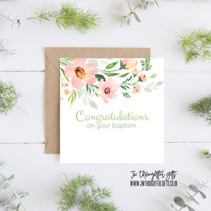 Félicitations pour votre baptême, carte de vœux JW, jolie carte de baptême, carte florale, baptême JW, 129