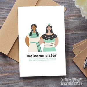 Bienvenue sœur, félicitations pour votre adhésion à notre famille mondiale unie. Carte de baptême JW
