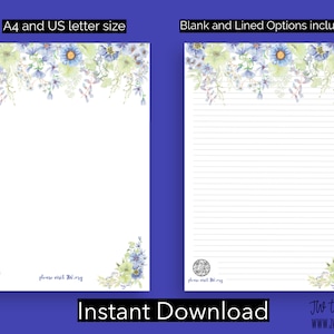 Blue Garden Floral Bundle - 3 versiones - US y A4 - papel de escritura de cartas de JW Ministry forrado - JW.org / Descarga instantánea