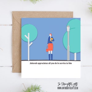 Jehová aprecia todo lo que haces al servicio de él, tarjeta de felicitación JW, tarjeta de las Escrituras, ministerio JW, pionero de JW, ministerio de escritura de cartas, 057