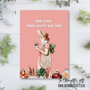 Cara sorella, grazie per il tuo aiuto, JW thank you card, JW card, hospitality card, 060