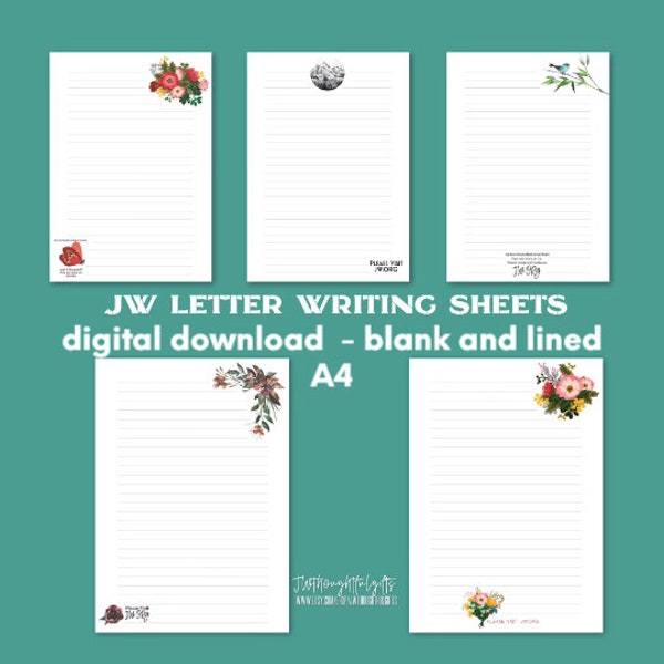 JW Ministry Letter Writing Paper - digital download, lined or unlined JW.org paper sheets