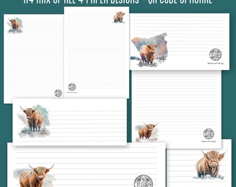 Highland cow mix themed A4 JW Ministry Letter Writing Paper - lined, optional qr code to JW.org, paper sheets Jehovahs Witnesses ministry