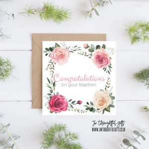 Félicitations pour votre baptême, carte de vœux JW, jolie carte de baptême, carte florale, baptême JW, 128