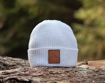White beanie, beanie hat, white beanie hat for women, white beanie for women, adventure beanie women, mountains beanie hat, eco friendly hat