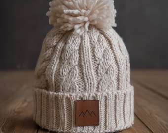 Cute Chunky Pompom winter beanie hat for women | Warm fleece lined bobble hat in White colour | snuggly gift soft knit pompom beanie