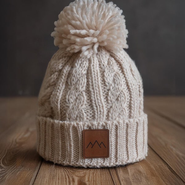 Cute Chunky Pompom winter beanie hat for women | Warm fleece lined bobble hat in White colour | snuggly gift soft knit pompom beanie
