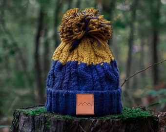 Warm winter hat for the explorers - eco friendly beanie hat - mustard blue beanie - warm outdoor hat - unisex winter hat - gift for her