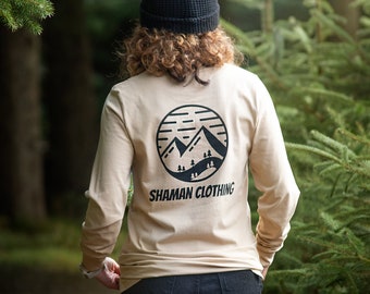Organic Cotton Long Sleeve Shirt – Mountain Graphic Tee, Women's Adventure Top