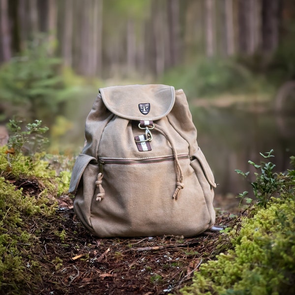 Vintage Hiking Backpack - Adventure Beige Backpack - Vintage Canvas Backpack - Backpack for adventures - Recycled Backpack - gift for hiker