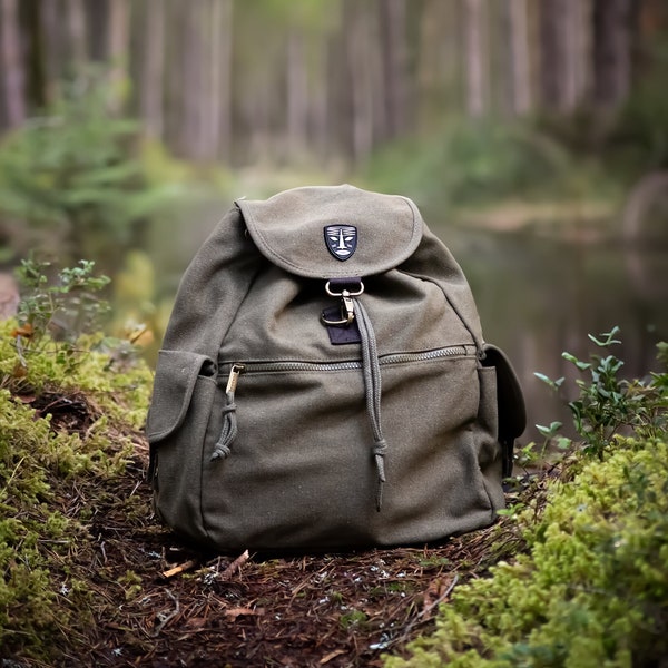 Outdoor adventure backpack in Khaki colour - Retro style Backpack - Unisex backpack for hiking - Comfy backpack - Gift for nature lover