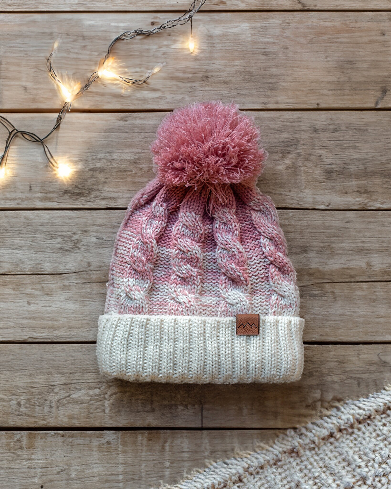 Pink Beanie Hat for Women - Pink and White Winter Beanie 