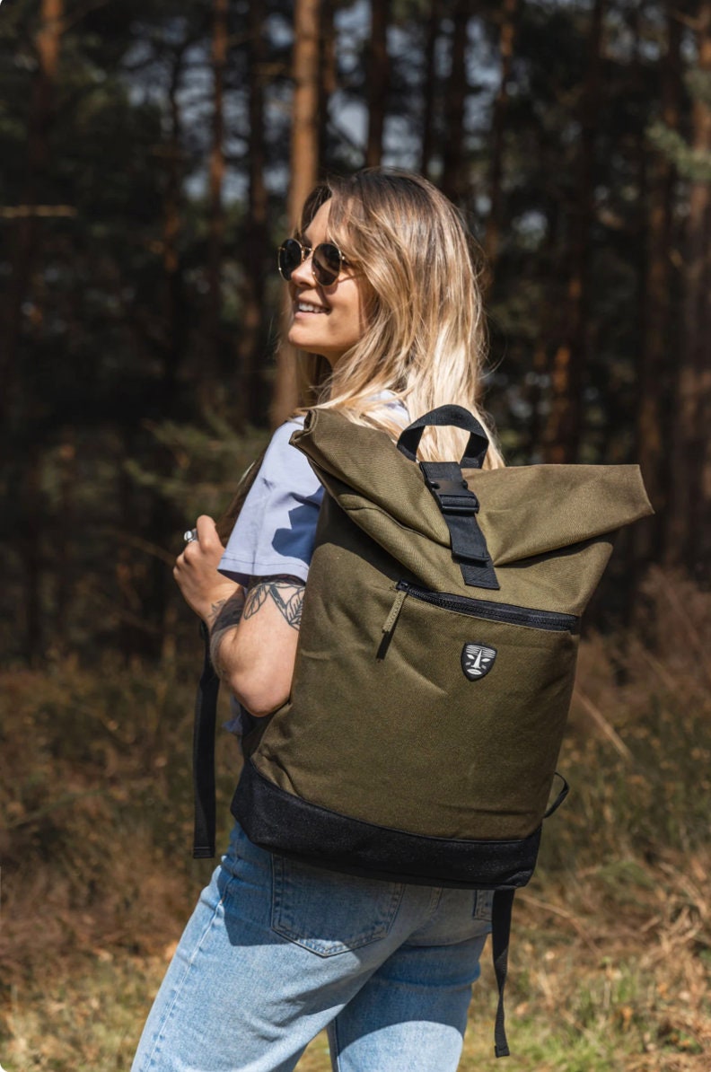 Women Rucksack in Camel Colour - Roll-top Rucksack for Everyday ...