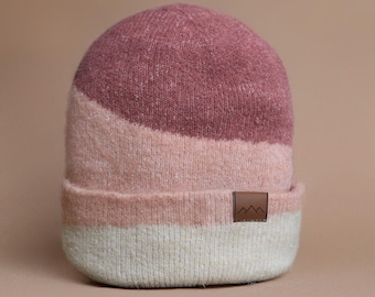 Pink Winter Slouchy Beanie – Recycled Knit Hat, Eco Friendly