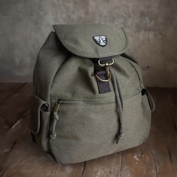 Eco-Friendly Khaki Canvas Backpack – Unisex Daypack for Hiking, Travel & Outdoor Adventures - Eco-Friendly Rucksack for Outdoor Explorers