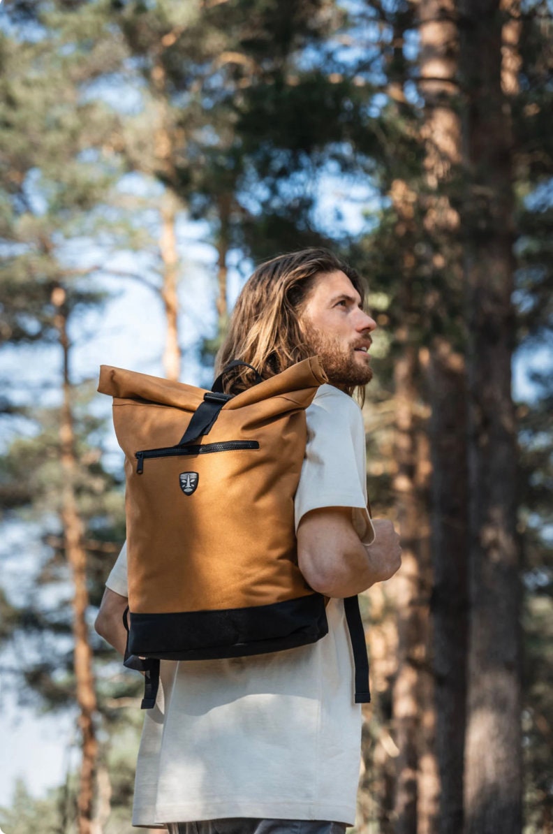 Women Rucksack in Camel Colour - Roll-top Rucksack for Everyday ...