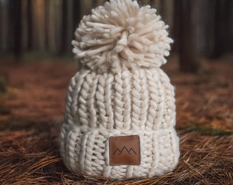 Chunky winter hat for women - womens knit beanie hat - knitted crochet hat - pom pom hat - oversized winter hat - big hat