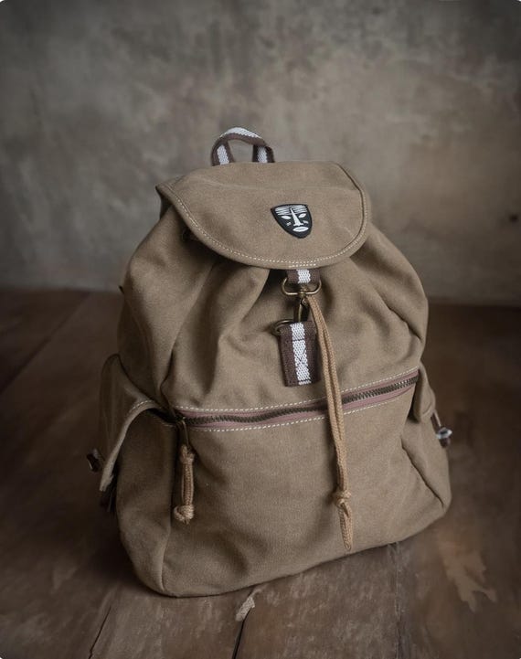 Mochila de senderismo ecológica de lona beige lavada: mochila