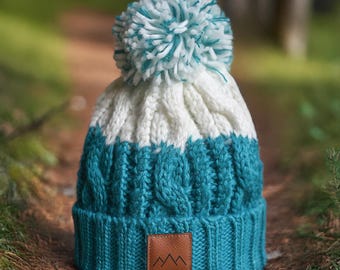 Hand-Knitted Pom Pom Beanie | Multi-Color Winter Hat