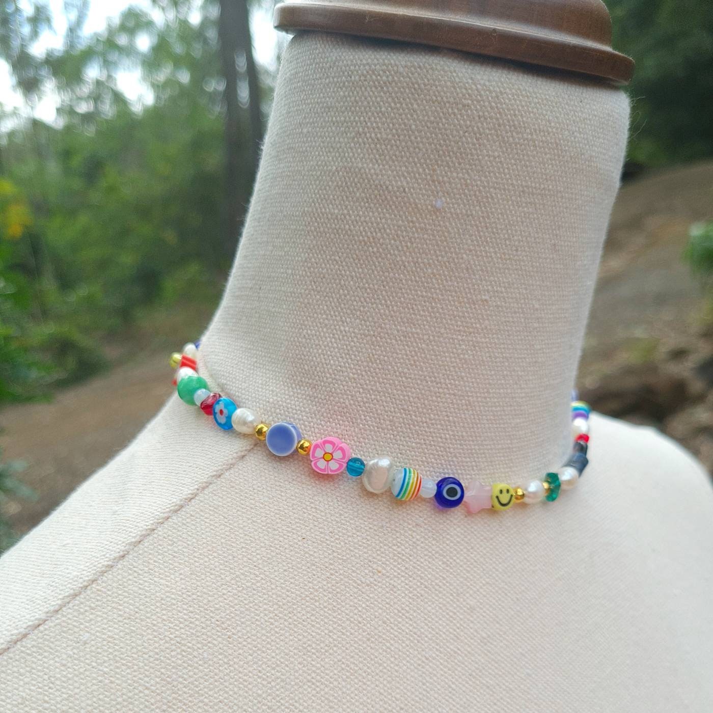 Y2k Mismatched Beaded Freshwater Pearl Smiley Choker Necklace | Etsy