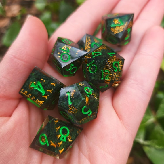 Dnd Dice Set Egyptian Hieroglyphs in Green & Gold Forest Dark Green  Dungeons and Dragons Dice Resin Handmade 
