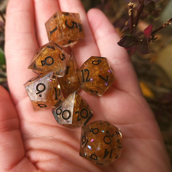 DnD Dice Set | Enchanted Snake Skin | Snake Shed Glitter Gold Dungeons and Dragons Dice Resin Handmade