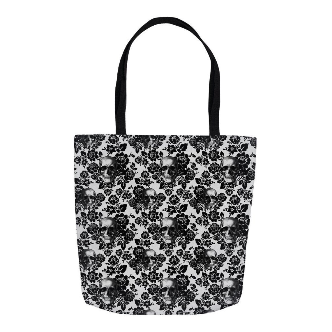 WDD Large Tote Bag 18x18 Inch Black Flowers and Skulls Print - Etsy