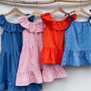 Girls&#39; Flowy Ruffled Dress and Top Pattern | Easy Sewing Tutorial in Kids Sizes 5-8Y