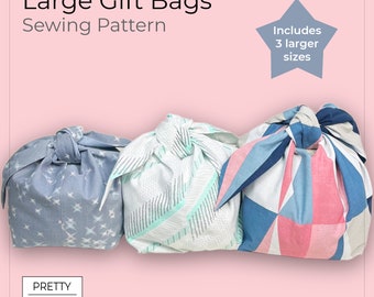 Large Bow Gift Bag Pattern | Easy PDF Sewing Pattern for making reusable bags for Christmas, lunch, or storage and organization