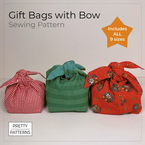 Lot de motifs de sac cadeau noeud | Tutoriel de couture PDF facile pour les sacs de friandises de Pâques, la fête des mères, les anniversaires, le pain et le stockage