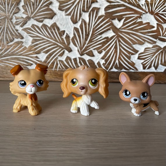 2"  Rare Hasbro Littlest Pet Shop LPS Brown White Puppy Dog Figure Toy Colletion 