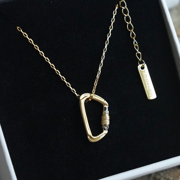 Climbing Series- 01-Mini Carabiner 925 Silver with Zircon Necklace