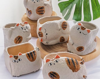 Ceramic cute lazy cats succulent pot planter with drainage hole