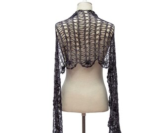 Lacestola “Oda”, Brussels lace, pure mulberry silk, unique piece, licorice-colored, summer lace, exquisitely crocheted, textile jewelry, accessory