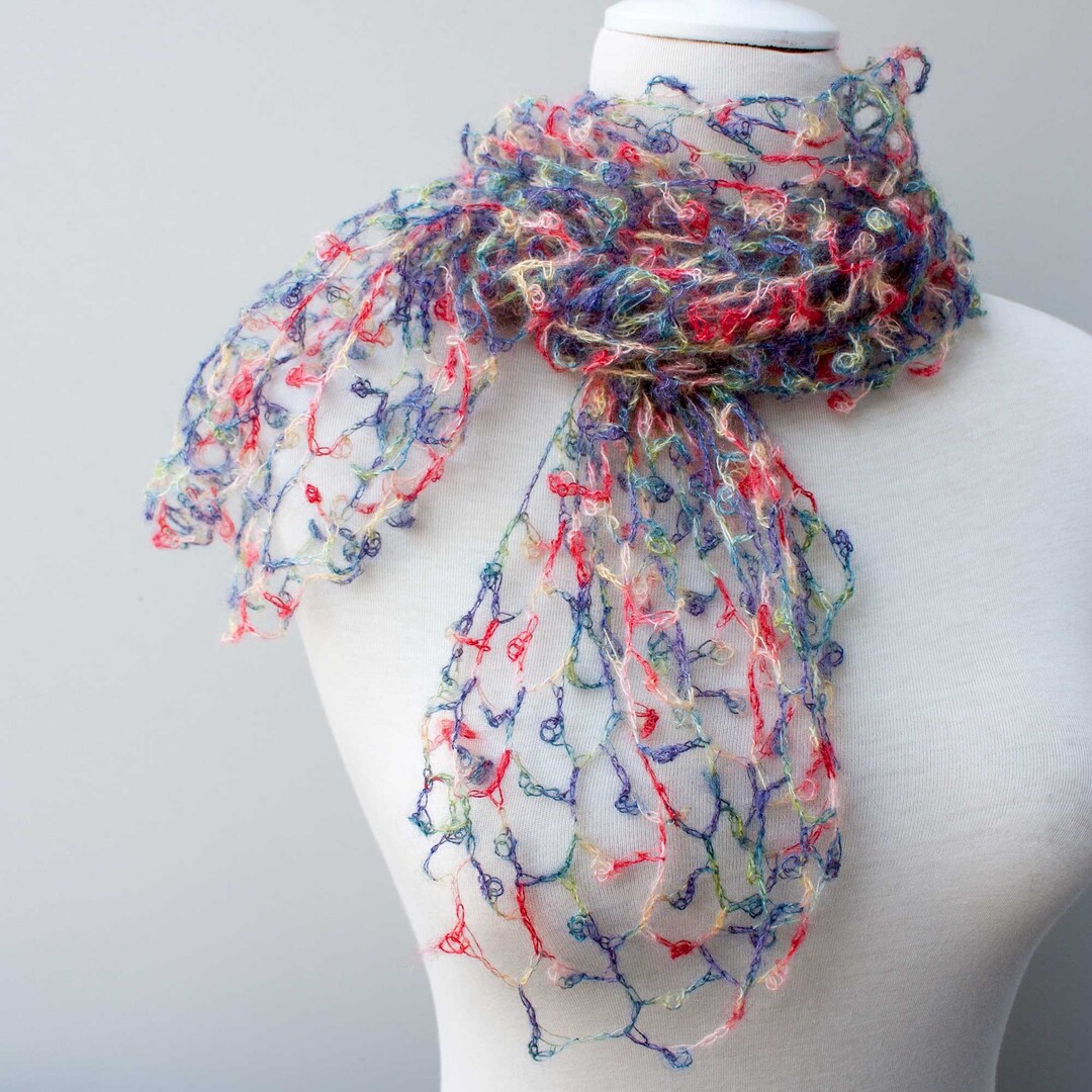 Piccot Piccot Stole “monet’s Garden”, Japanese Mulberry Silk, Cornflower Blue ...