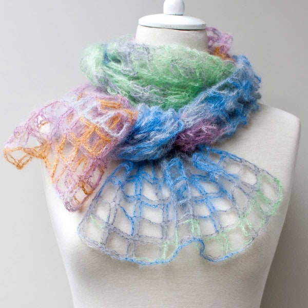 Mohair stole “Sugar”, precious mulberry silk, crocheted, sky blue, toffee, mint, lavender, accessory, jewelry, handmade unique, lace