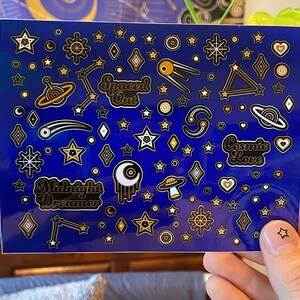 Mini conjunto de pegatinas espaciales, pegatinas cósmicas, pegatinas de estrellas, mini pegatinas, hoja de pegatinas, pegatinas del cielo nocturno