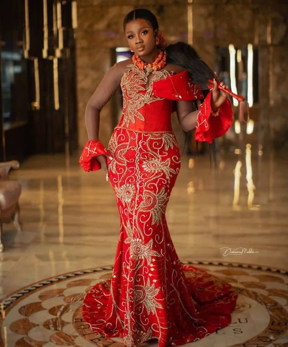 Red George Dress. Igbo Traditional Wedding Gown. Nigerian - Etsy