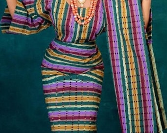 Iro and buba African women clothing. Asooke fabrics, multicolored Asooke. Vintage Nigerian Yoruba