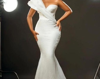 white wedding dress, African women clothing, prom dress,