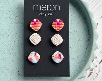 COLOR-POP stud pack: Handmade polymer clay earring trio