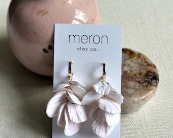 APPLE BLOSSOMS: Handmade polymerclay earrings with layered, hand detailed/cut petals
