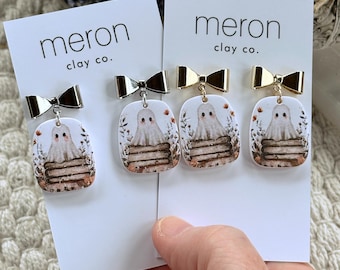 BOOKISH GHOSTIES - Handcrafted polymerclay ghost dangle earrings