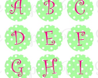 4x6 - A-Z Mint dots - Instant Download - One Inch Bottlecap Graphic Digital Collage Image Sheet