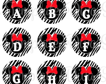 4x6 - A-Z Minnie Inspired - Instant Download - One Inch Bottlecap Graphic Digital Collage Image Sheet